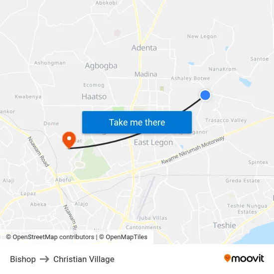 Bishop to Christian Village map
