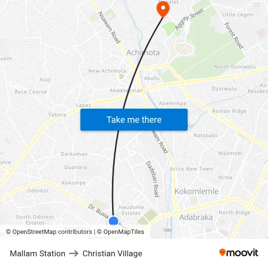 Mallam Station to Christian Village map