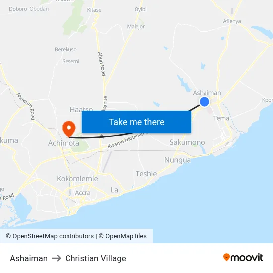Ashaiman to Christian Village map