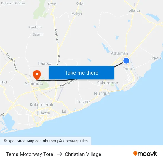 Tema Motorway Total to Christian Village map