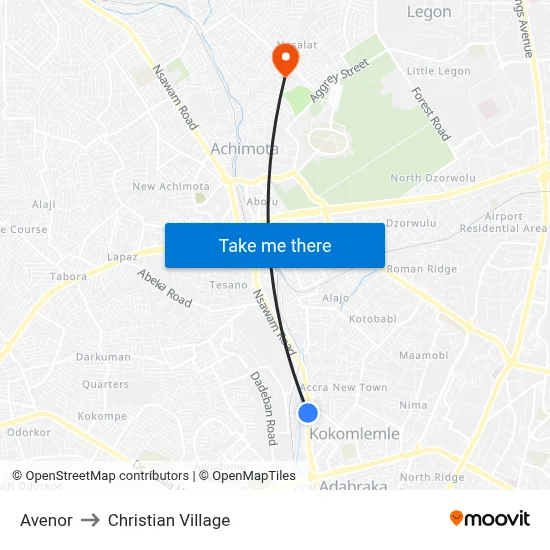 Avenor to Christian Village map