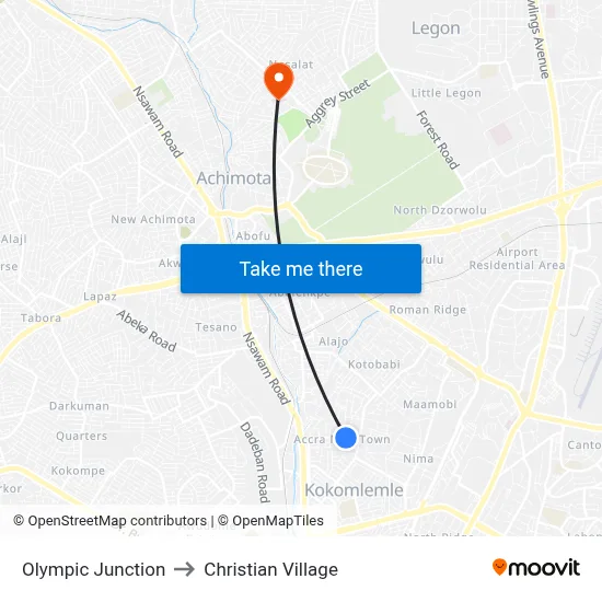 Olympic Junction to Christian Village map