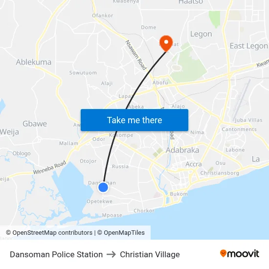 Dansoman Police Station to Christian Village map