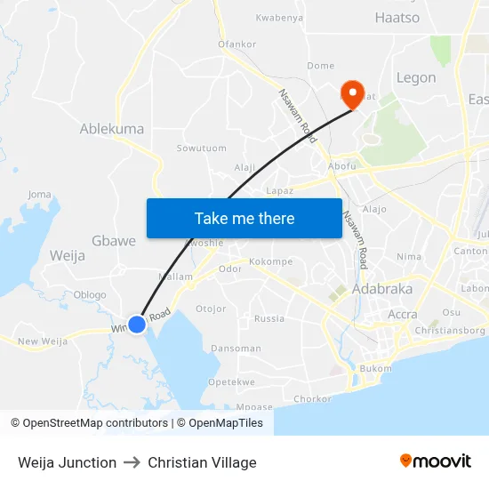 Weija Junction to Christian Village map
