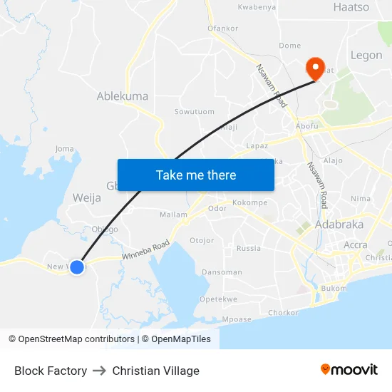 Block Factory to Christian Village map