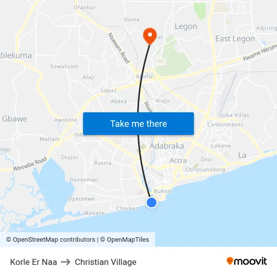 Korle Er Naa to Christian Village map