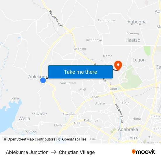 Ablekuma Junction to Christian Village map