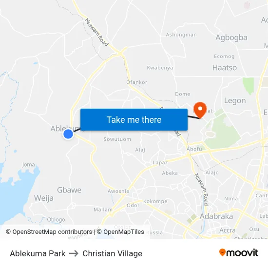 Ablekuma Park to Christian Village map