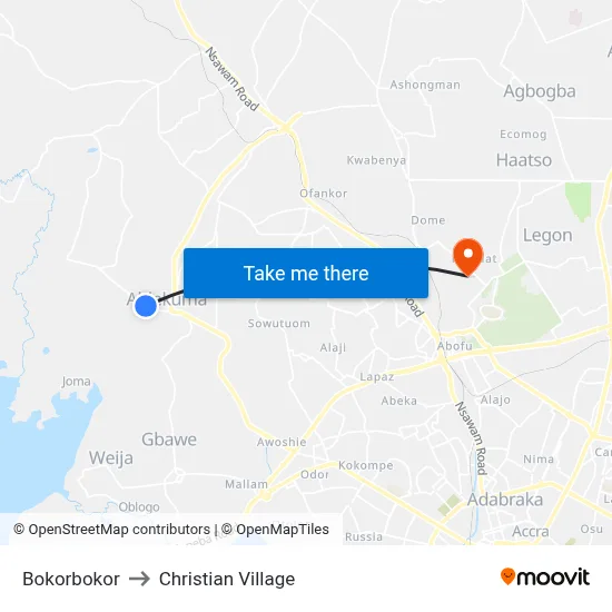 Bokorbokor to Christian Village map