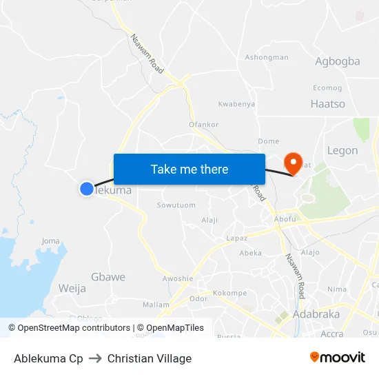 Ablekuma Cp to Christian Village map