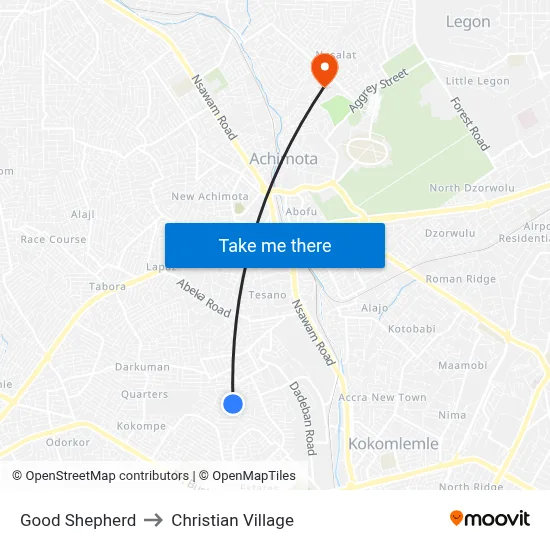 Good Shepherd to Christian Village map