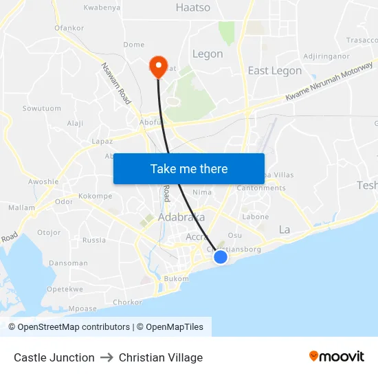 Castle Junction to Christian Village map