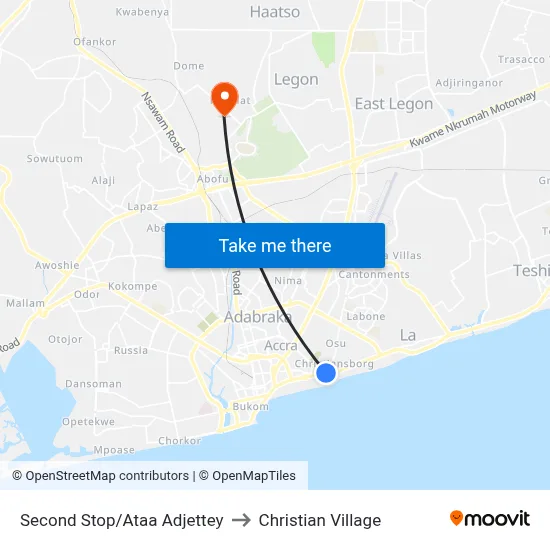 Second Stop/Ataa Adjettey to Christian Village map