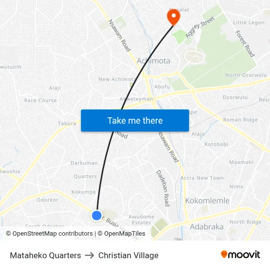 Mataheko Quarters to Christian Village map