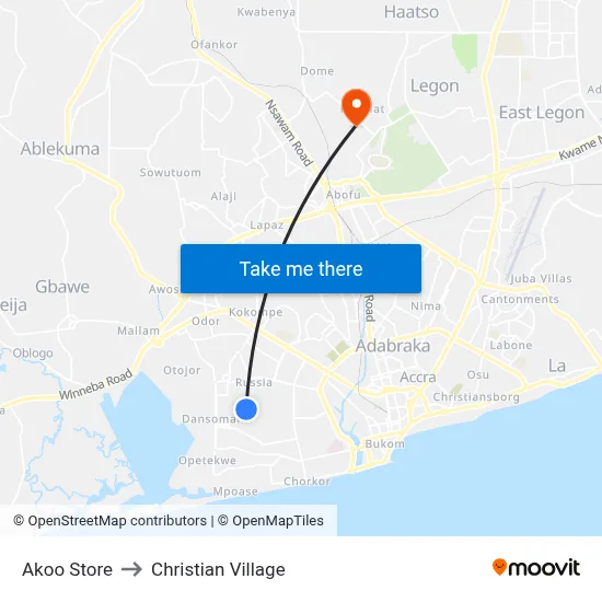 Akoo Store to Christian Village map