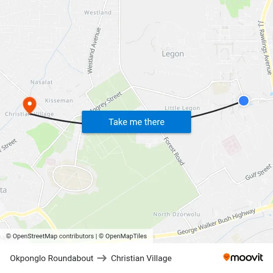 Okponglo Roundabout to Christian Village map