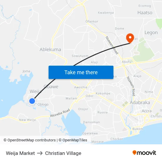Weija Market to Christian Village map