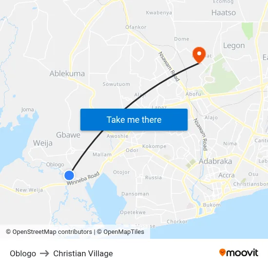 Oblogo to Christian Village map