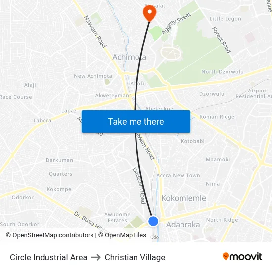 Circle Industrial Area to Christian Village map