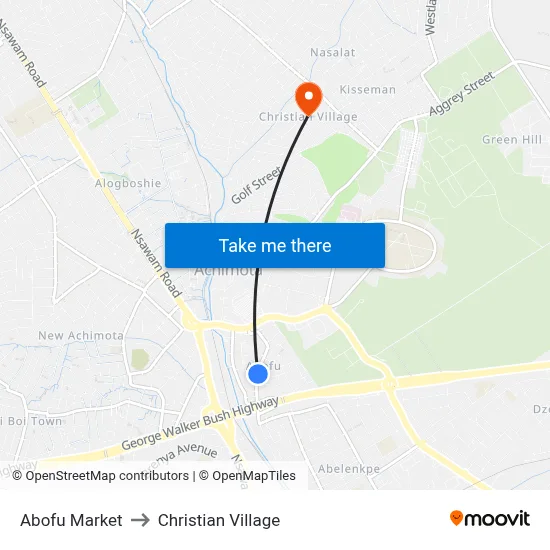Abofu Market to Christian Village map