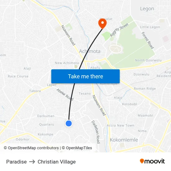 Paradise to Christian Village map