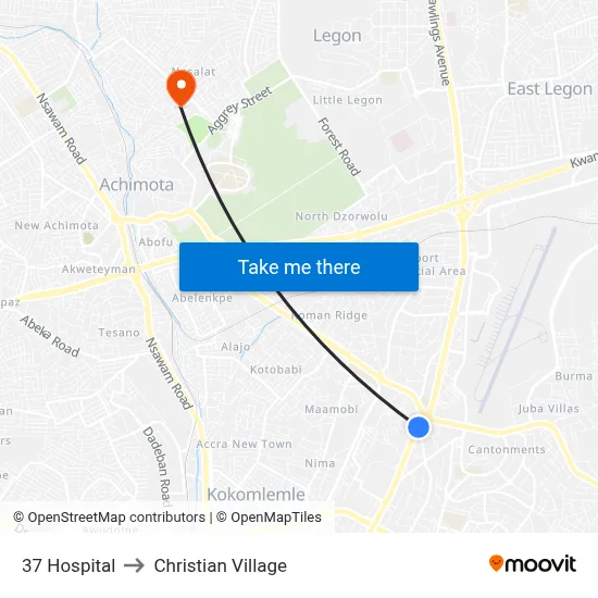 37 Hospital to Christian Village map