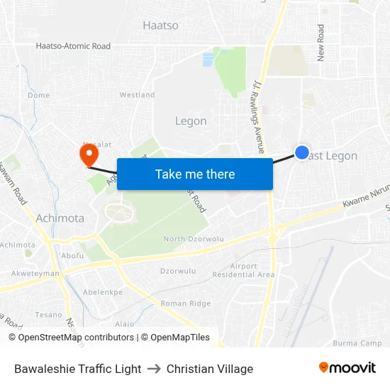 Bawaleshie Traffic Light to Christian Village map