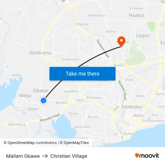 Mallam Gbawe to Christian Village map