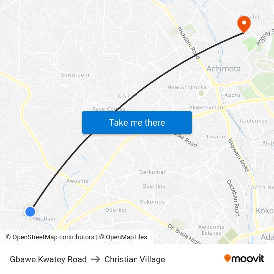 Gbawe Kwatey Road to Christian Village map