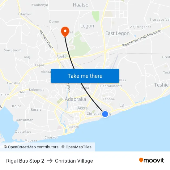 Rigal Bus Stop 2 to Christian Village map