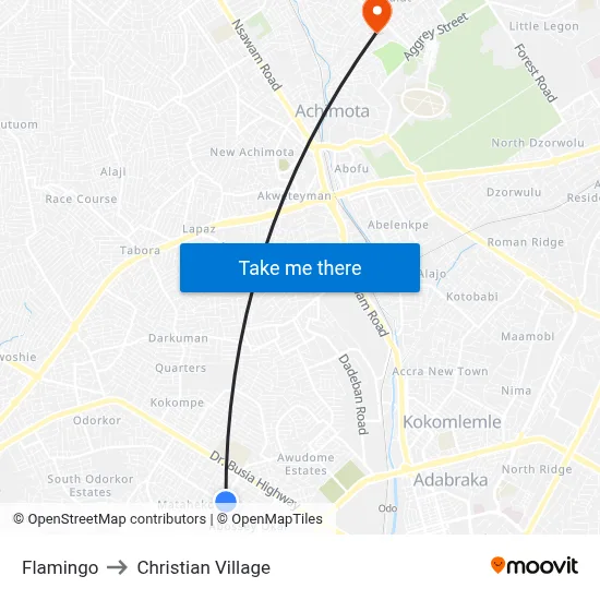 Flamingo to Christian Village map