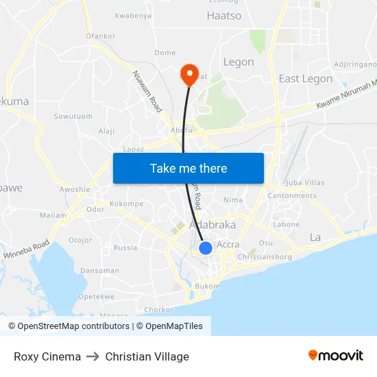 Roxy Cinema to Christian Village map