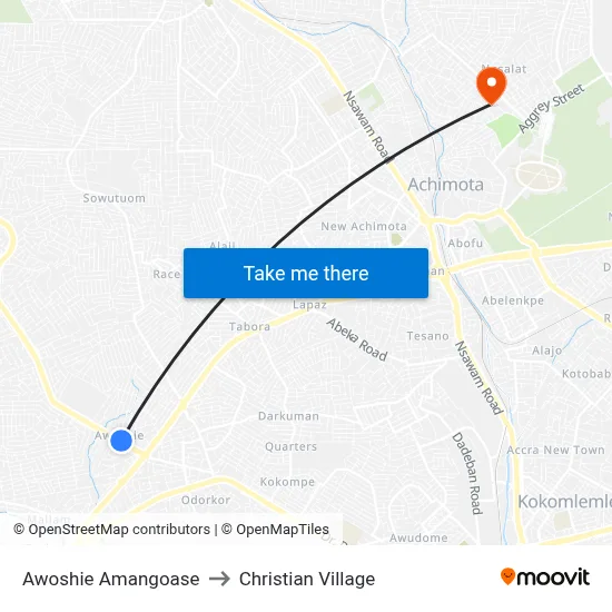 Awoshie Amangoase to Christian Village map