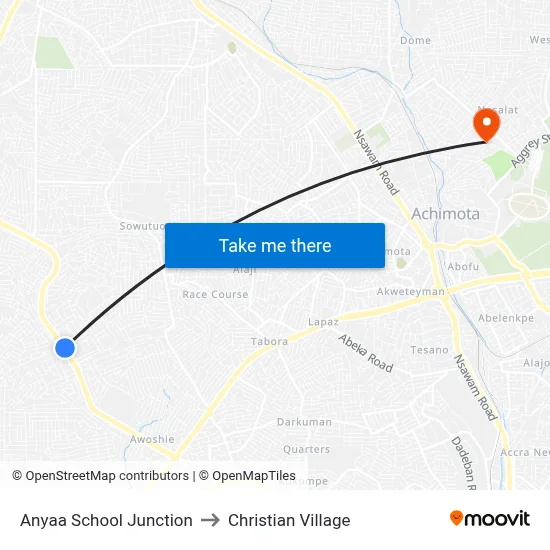 Anyaa School Junction to Christian Village map