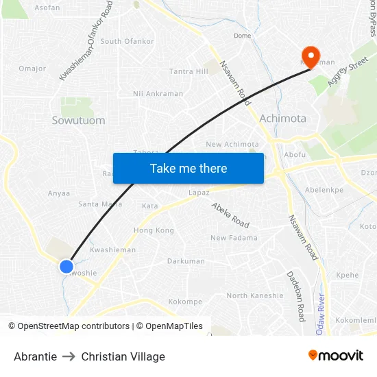 Abrantie to Christian Village map