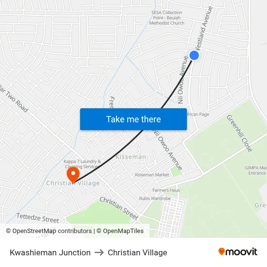 Kwashieman Junction to Christian Village map