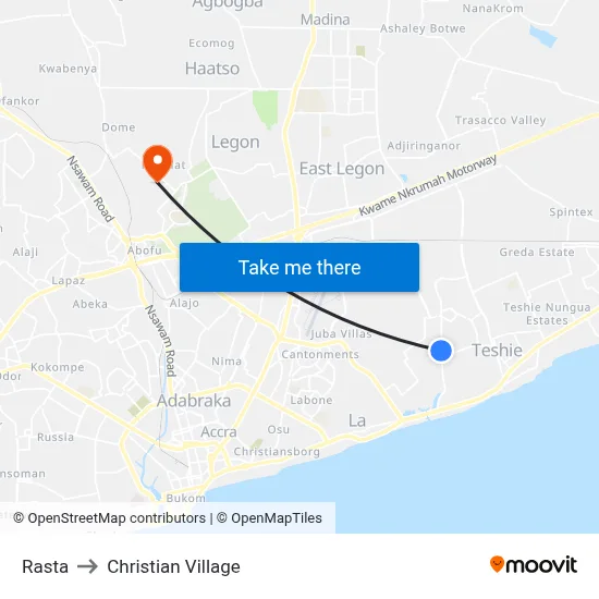 Rasta to Christian Village map