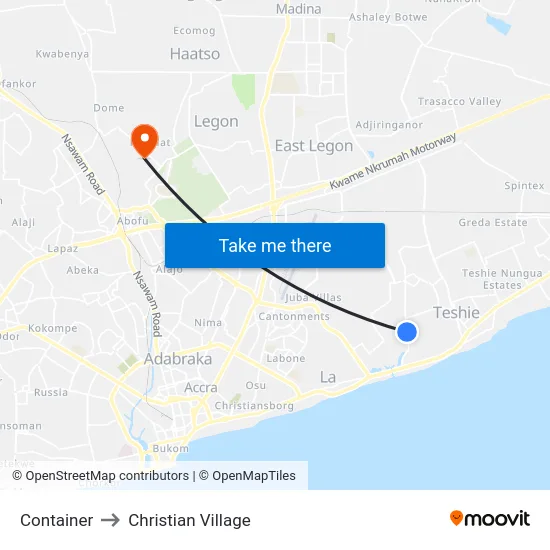 Container to Christian Village map