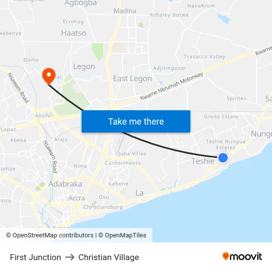 First Junction to Christian Village map