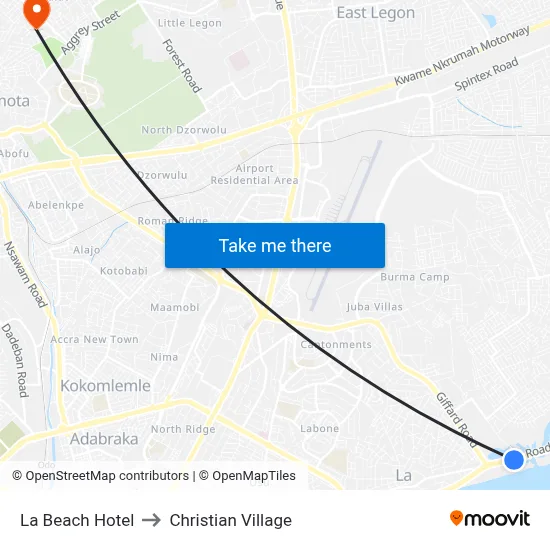 La Beach Hotel to Christian Village map