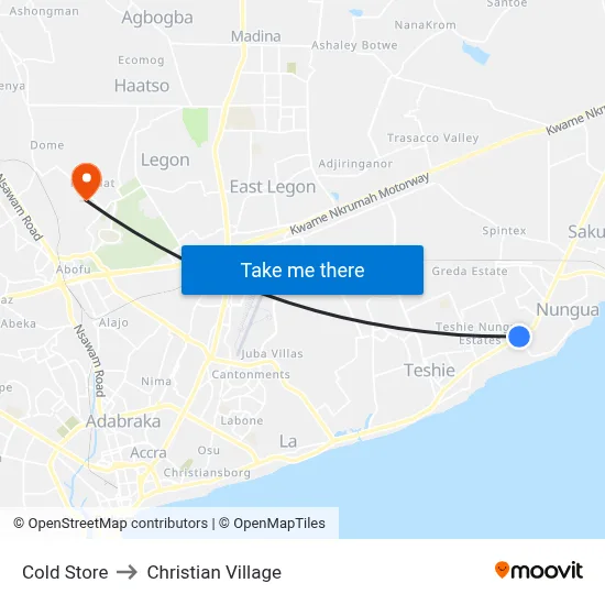 Cold Store to Christian Village map