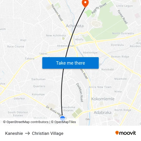 Kaneshie to Christian Village map