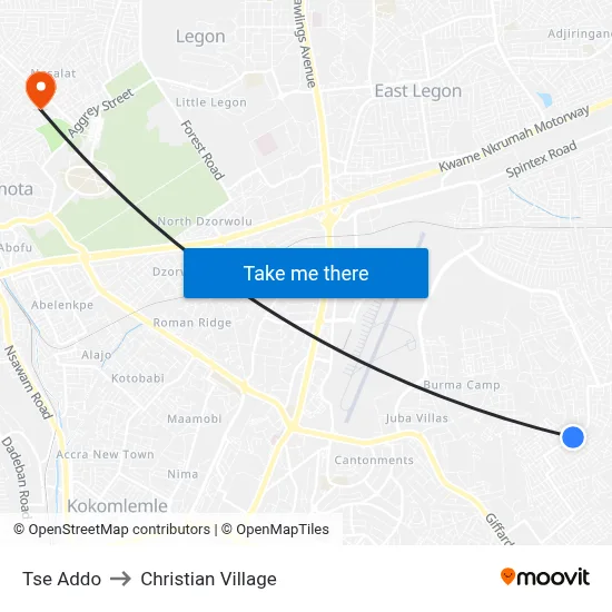 Tse Addo to Christian Village map