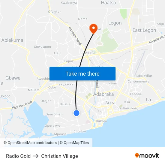 Radio Gold to Christian Village map
