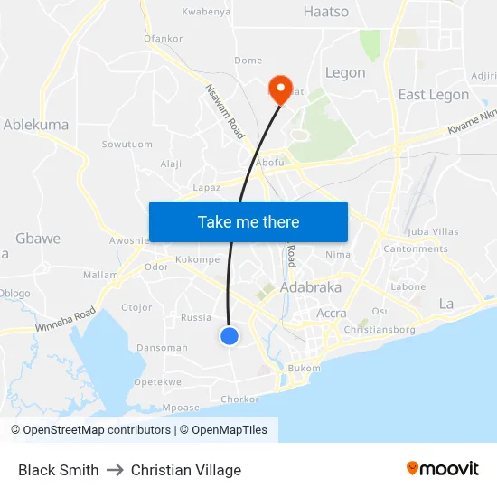 Black Smith to Christian Village map