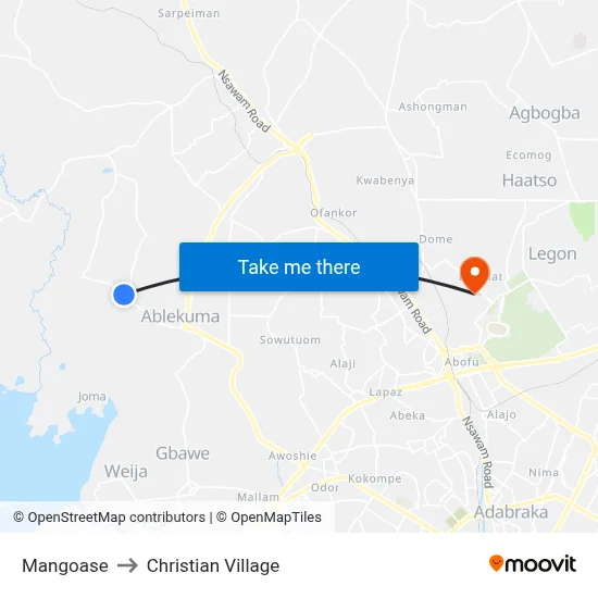 Mangoase to Christian Village map