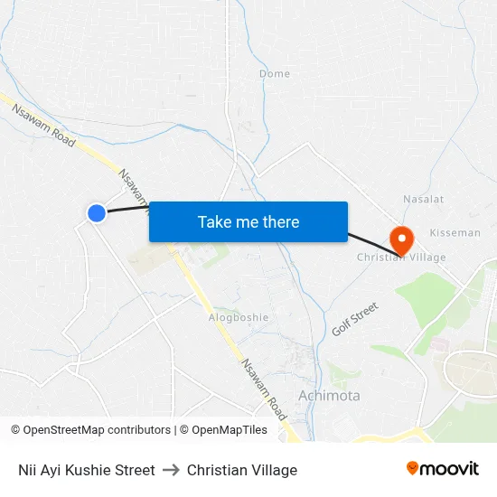 Nii Ayi Kushie Street to Christian Village map