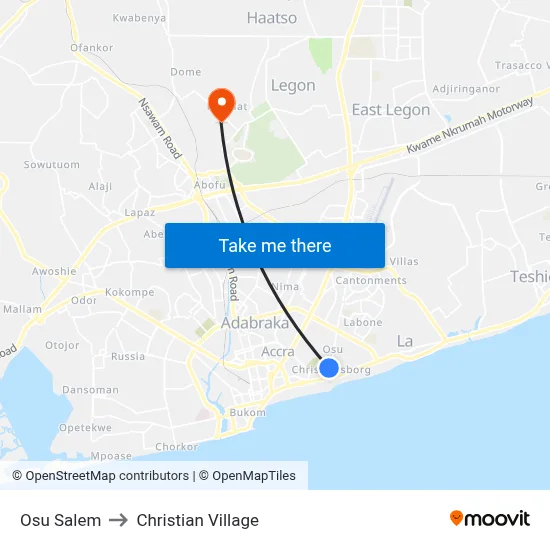 Osu Salem to Christian Village map