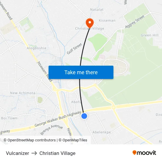 Vulcanizer to Christian Village map