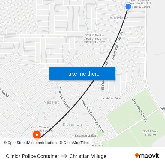 Clinic/ Police Container to Christian Village map